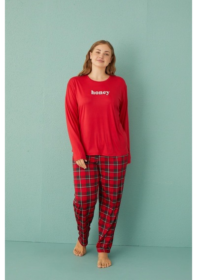 Gd Goldoremi 50802-2 Büyük Beden Kadın Honey Milan Kumaş Pijama Takım 001