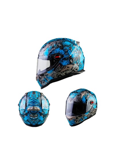 Nenkı Renkli Grafik Full Face Kask Mavi