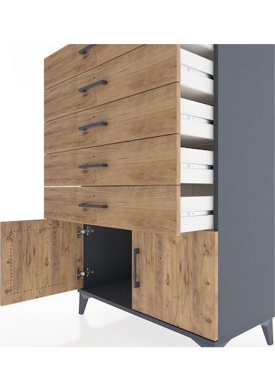 Hyperion Dolap 5 Çekmeceli 2 Kapaklı 88x44x134 Antrasit-çam Antrasit