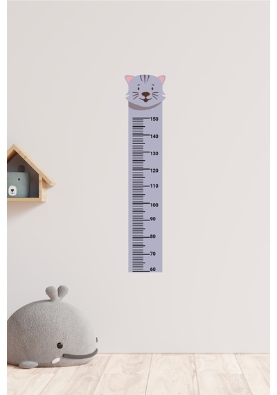 Sevimli Hayvan Kedi Temalı Boy Ölçer Duvar Sticker