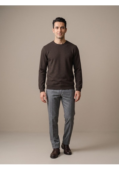 Maccali Erkek Kahve Selanik Bisiklet Yaka Sweatshirt