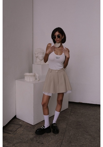 Mai Collection Mai Studios Co. Rina Pileli Bej Mini Etek Bej