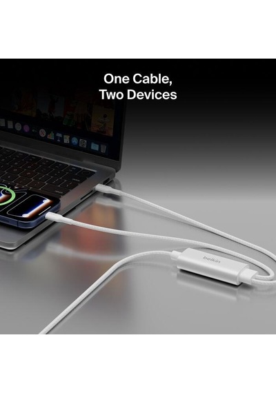 Belkin Cac004hq1.5mwh Boostcharge Pro 140w Usb-c To Dual Usb-c Örgülü Kablo 1.5m - Beyaz
