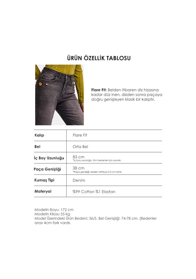Kadın Koyu Kot 2w6-195 Flare Fit Emoji Icon Detaylı Tasarım Esnek Kumaş Denim Jean