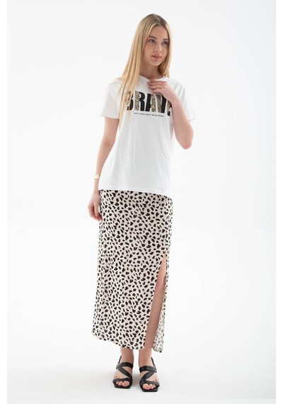 Fashion Friends Baskılı Pamuklu Beyaz Kadın T-shirt 25y0433k1 Beyaz