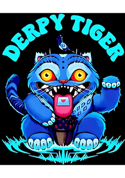 K-pop Demon Hunters Derpy Blue Tiger Baskılı Unisex %100 Pamuk Kapüşonlu Siyah Sweatshirt Siyah