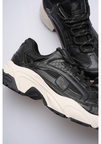 Mubiano Kadın Sneaker File Baskılı Kalın Tabanlı Siyah Rivex Siyah