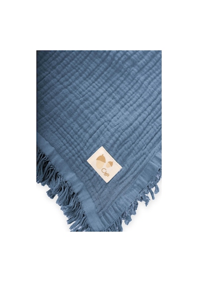 Cigit Dört Kat Püsküllü Battaniye 80x120 Cm İndigo Mavi Indigo