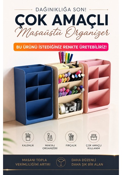 Masa Üstü Çok Amaçlı Organizer / İstediğiniz Renkte Üretim Lacivert