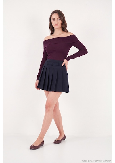 Lela Pamuklu Fitted Fit Madonna Yaka Bluz Kadın Bluz 5866862 Mürdüm