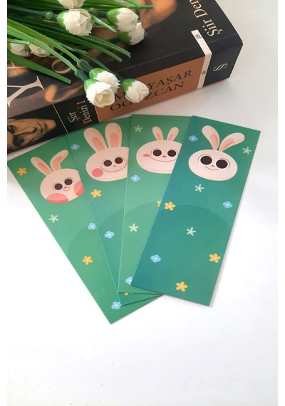 12'li Sevimli Tavşanlar Serisi Kitap Ayracı - Kalın Kuşe - 4,5x15