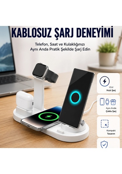 Masaüstü Düzenleyici 4 Ü 1 Arada Kablosuz Şarj Aksesuarı Yeni Nesil