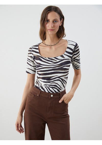 Lcwaıkıkı Classic Siyah U Yaka Zebra Desenli Kadın Body