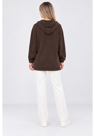Fiolin Kristal 2 İplik Salaş Fermuarlı Sweatshirt Kahve Rengi