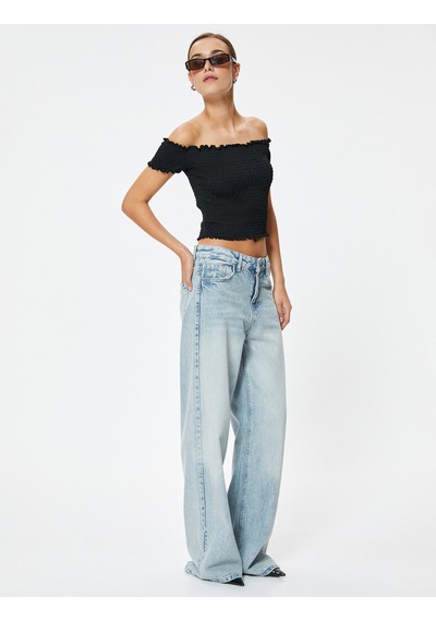 Koton Omzu Açık Tişört Gipeli Kısa Kollu Slim Fit Siyah 4sak50689ek Siyah