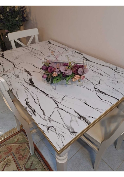 Kalın Pvc Masa Koruyucu 1.2 Mm Mika Örtü, 80 Cm En, Mermer Desen 32pvc-mrm10 Çok Renkli