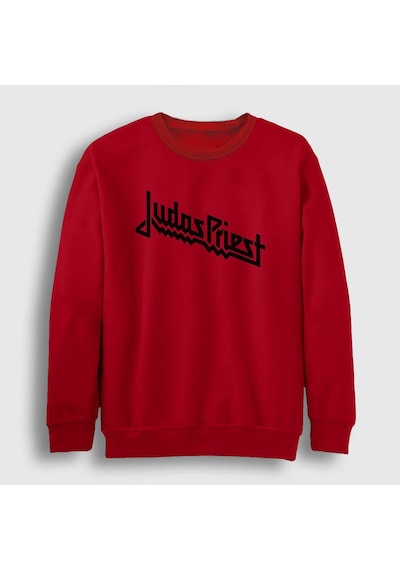 Presmono Unisex Logo Judas Priest Sweatshirt Kırmızı
