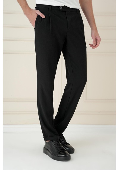 Efor Comfort Fit Gofre Dokulu Beli Lastikli Pileli Siyah Jogger Pantolon P 1174 Siyah