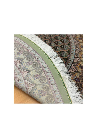 Yuvarlak Geometrik Desenli 150 X150 Cm İpek Halı Yeşil