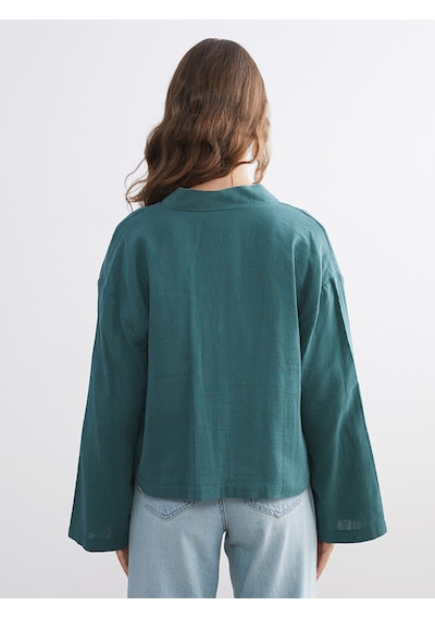Lcw Modest Yeşil V Yaka Oversize Müslin Kadın Kimono