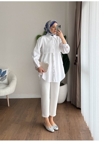 Moonsc Kadın Tesettür Gömlek Regular Fit Violet Beyaz