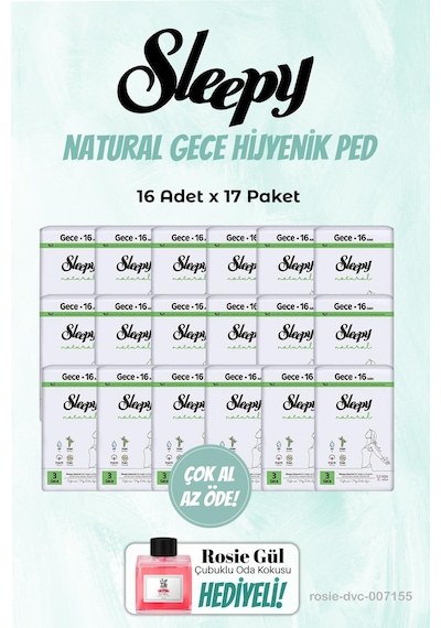17'li Sleepy Gece Natural 16'lı Hijyenik Ped Ve Rosie Oda Kokusu