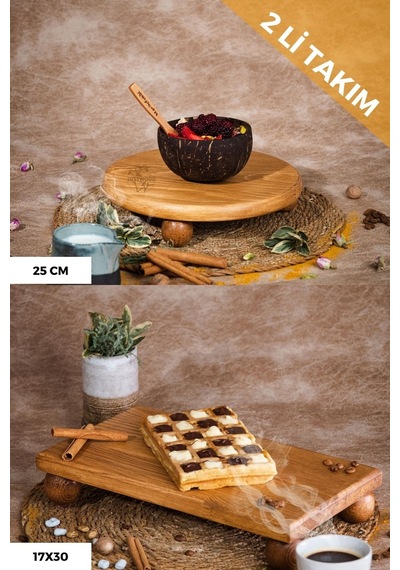Justwood 2'li Risus Top Ayaklı 25 CM ve 17x30 CM Ahşap Dikdörtgen