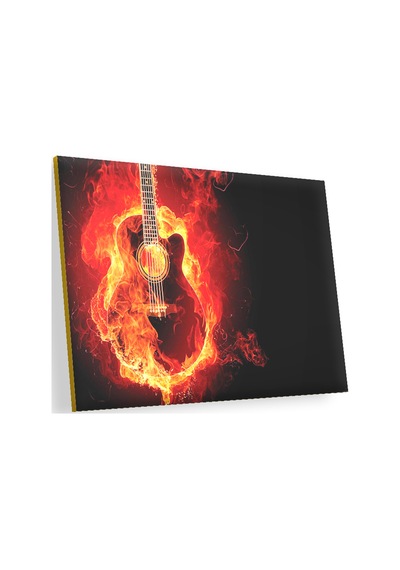 Cakasepetim Alevler İçinde Gitar Ahşap Mdf Tablo