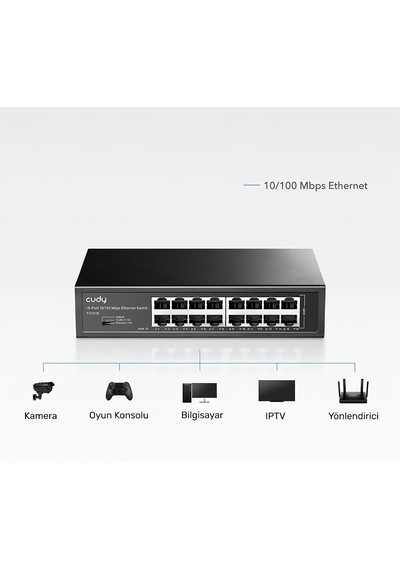 Fs1016 16port 10/100mbps 1,6 Gb/sn Metal Kasa Rackmount Masaüstü Switch