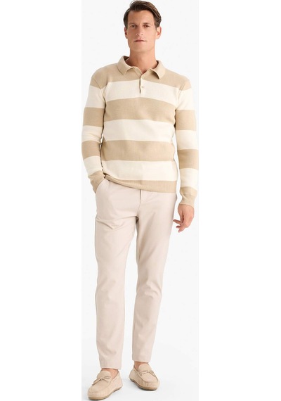 DeFacto Standart Fit Normal Kesim Çizgili Polo Yaka Triko Kazak Y4194AZ24WNBG295