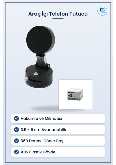 Araç İçi Telefon Tutucu Vakumlu Mıknatıslı Ayarlanabilir 3.5 İla