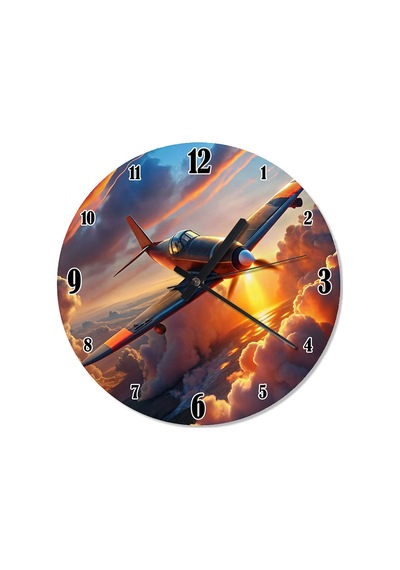 Tek Pervaneli Savaş Uçağı Analog Duvar Saati Çok Renkli
