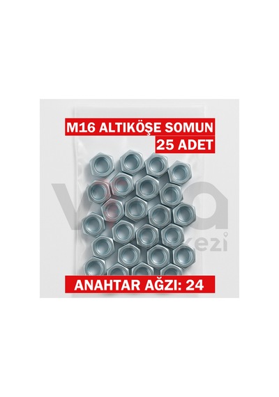 M16 Altı Köşe Somun 25 Li Çinko Kaplı 1