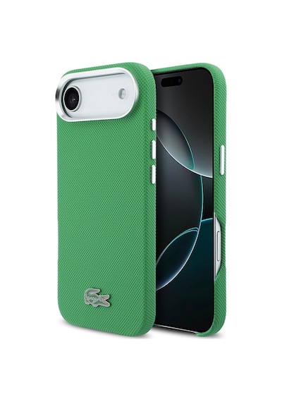 Apple iPhone 17 Air Kılıf Lacoste Lisanslı M-safe Uyumlu Pvc Pike Desenli İkonik Timsah Logolu Kapak Yeşil