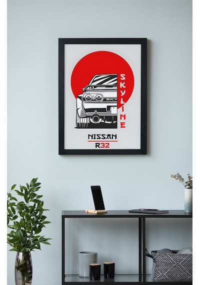 Nissan Skyline R32 Ahşap Çerçeveli Poster Tablo Godzilla Klasik