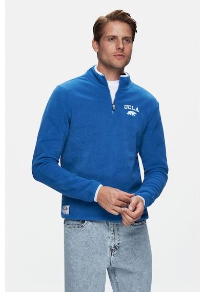 Ucla Cornıng Mavi Yarım Fermuarlı Nakışlı Polar Standard Fit Erkek Sweatshirt Mavi