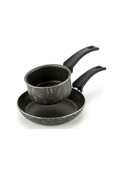 Master 2'li Ekonomik Set: 12 Cm Sosluk & 20 Cm Tava - Mutfak Desenli Gold Mastik Yanmaz Yapışmaz Set Diğer