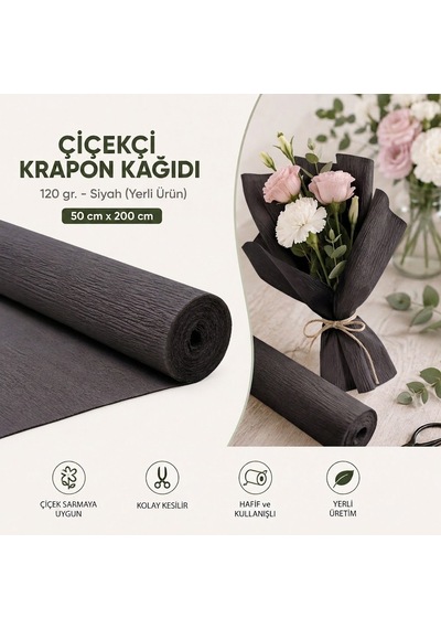 Çiçekçi Krapon Kağıdı 120 G, Siyah Yerli Ürün -50 Cm X 200 Cm, Ç