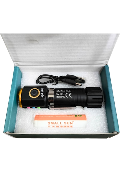Small Sun 30 W Çok Fonksiyonlu El Feneri Su Geçirmez Metal Tasarım Siyah