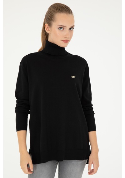 U.S. Polo Assn. Kadın Siyah Basic Boğazlı Kazak 50294570-VR046