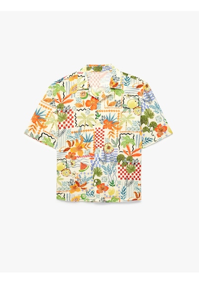 Koton Regular Fit Kısa Kollu Devrik Yaka Çiçekli Gömlek Turuncu Desenli 6sam60106nw