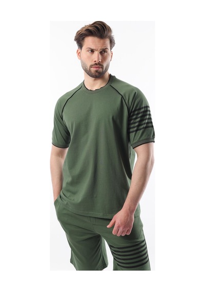 Madmext Haki Baskılı Reglan Kol Erkek Şort T-shirt Takımı E7306
