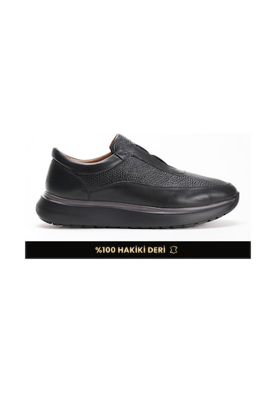 Fame Step Hakiki Deri Erkek Yürüyüş Ayakkabısı Casual Comfort Ayakkabı Günlük Rahat Taban Ortopedik Bağcıksız Ortopedik Ayakkabı Siyah Sneaker Genoa
