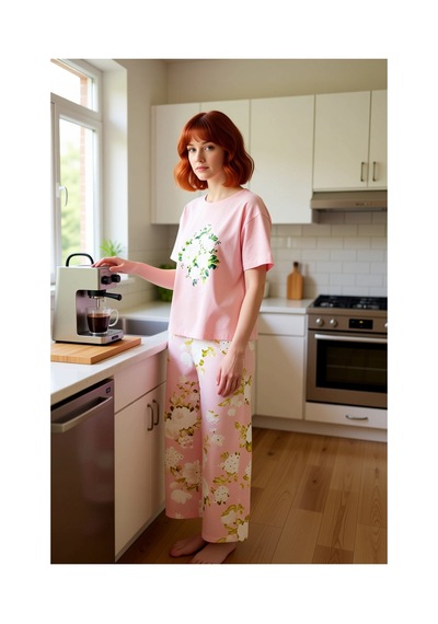 Ersefa Kadın Çiçek Desenli Pamuklu Pijama Takımı Fonksiyonel Dayanıklı K Pembe