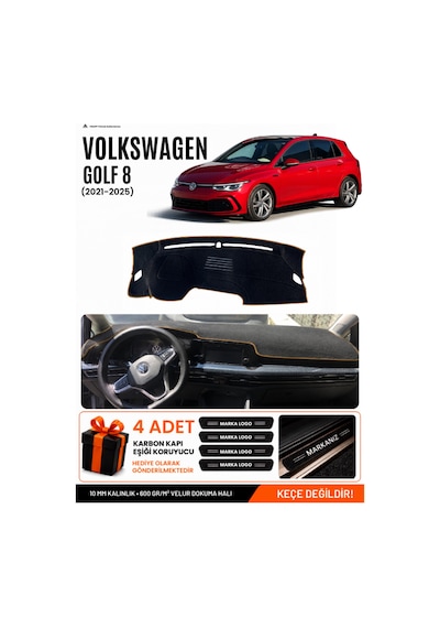 Volkswagen Golf 8 2021-2025 Uyumlu Torpido Örtüsü, Torpido Kılıfı - Siyah Kahverengi