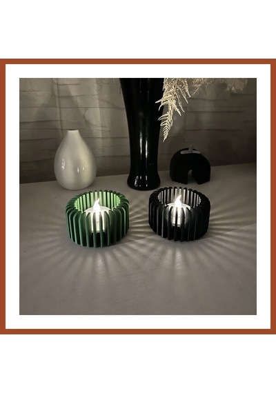 Bezos 3d Baskı Modern Çizgili Mumluk - Tealight Mumluk 1 Adet -yeşil Pro