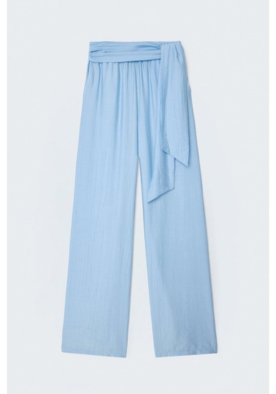 Sateen Kuşaklı Pantolon - Bebe Mavi-137698