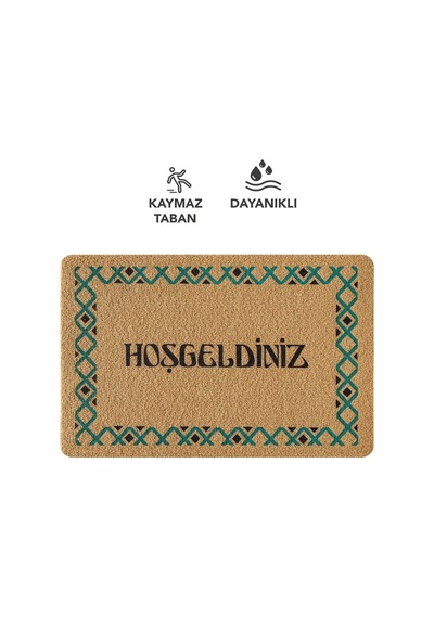 Coco Entry Ps025a Renkli Hoşgeldiniz Kalın Kaymaz Taban Nem Alıcı Şık Tasarım Kapı Önü Paspas Hardal