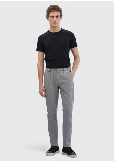 Ramsey Gri Çizgili Dokuma Jogging Fit Casual Pantolon