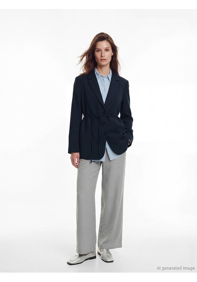 Lcw Modest Lacivert Kuşaklı Yaka Kadın Blazer Ceket